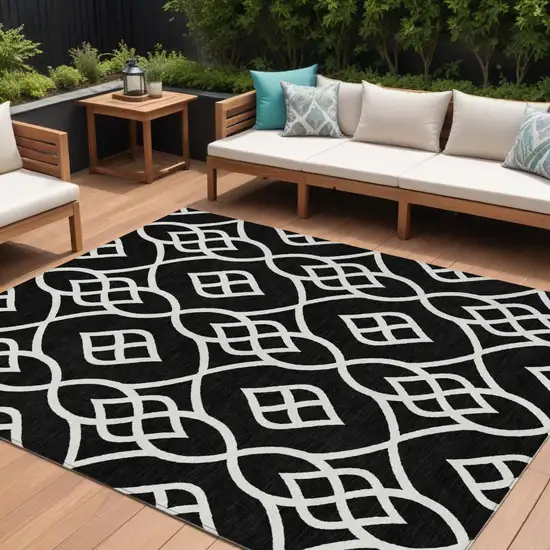 Black And Ivory Trellis Washable Indoor Outdoor Area Rug Photo 1