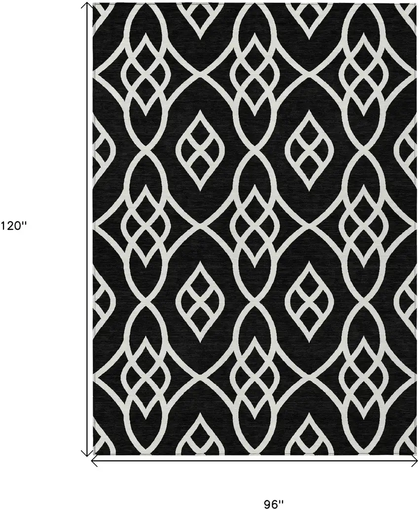 Black And Ivory Trellis Washable Indoor Outdoor Area Rug Photo 3