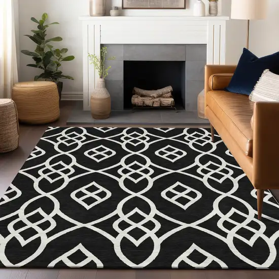 Black And Ivory Trellis Washable Indoor Outdoor Area Rug Photo 9