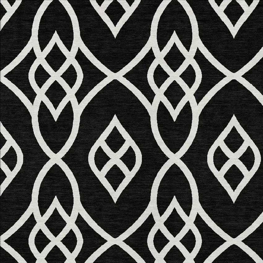 Black And Ivory Trellis Washable Indoor Outdoor Area Rug Photo 6