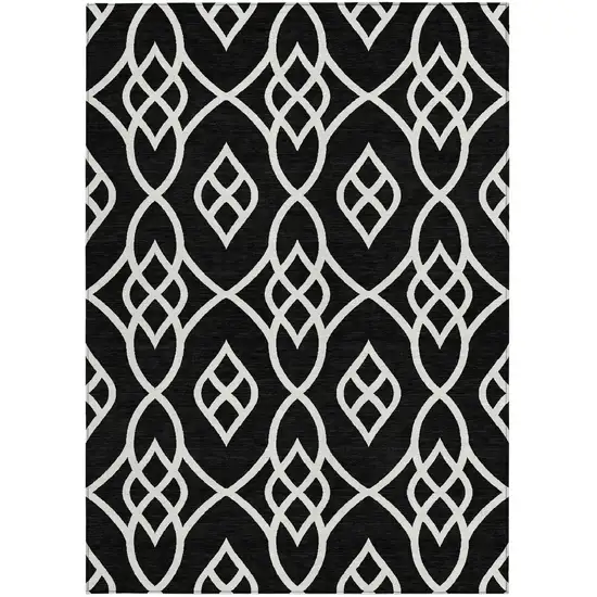 Black And Ivory Trellis Washable Indoor Outdoor Area Rug Photo 7