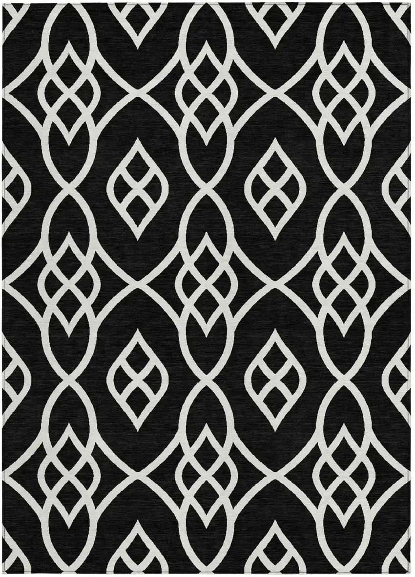 Black And Ivory Trellis Washable Indoor Outdoor Area Rug Photo 7