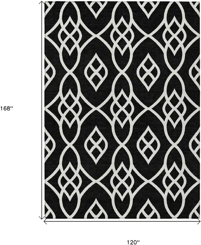 Black And Ivory Trellis Washable Indoor Outdoor Area Rug Photo 3