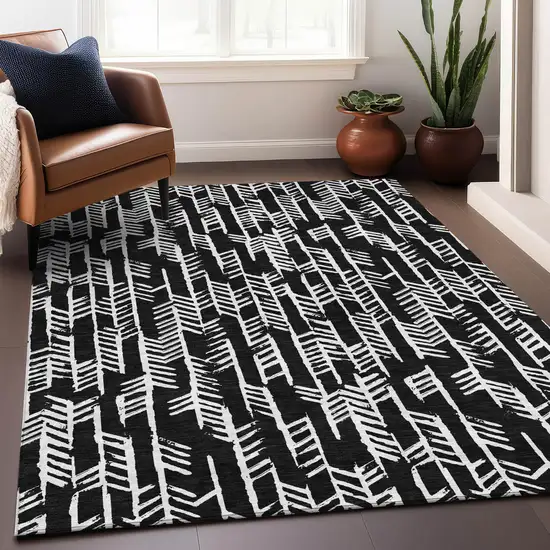 Black And Ivory Tribal Washable Area Rug With UV Protection Photo 5