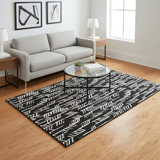 Black And Ivory Tribal Washable Area Rug With UV Protection Photo 2