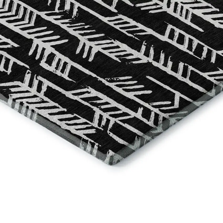 Black And Ivory Tribal Washable Area Rug With UV Protection Photo 8