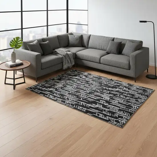 Black And Ivory Tribal Washable Area Rug With UV Protection Photo 2
