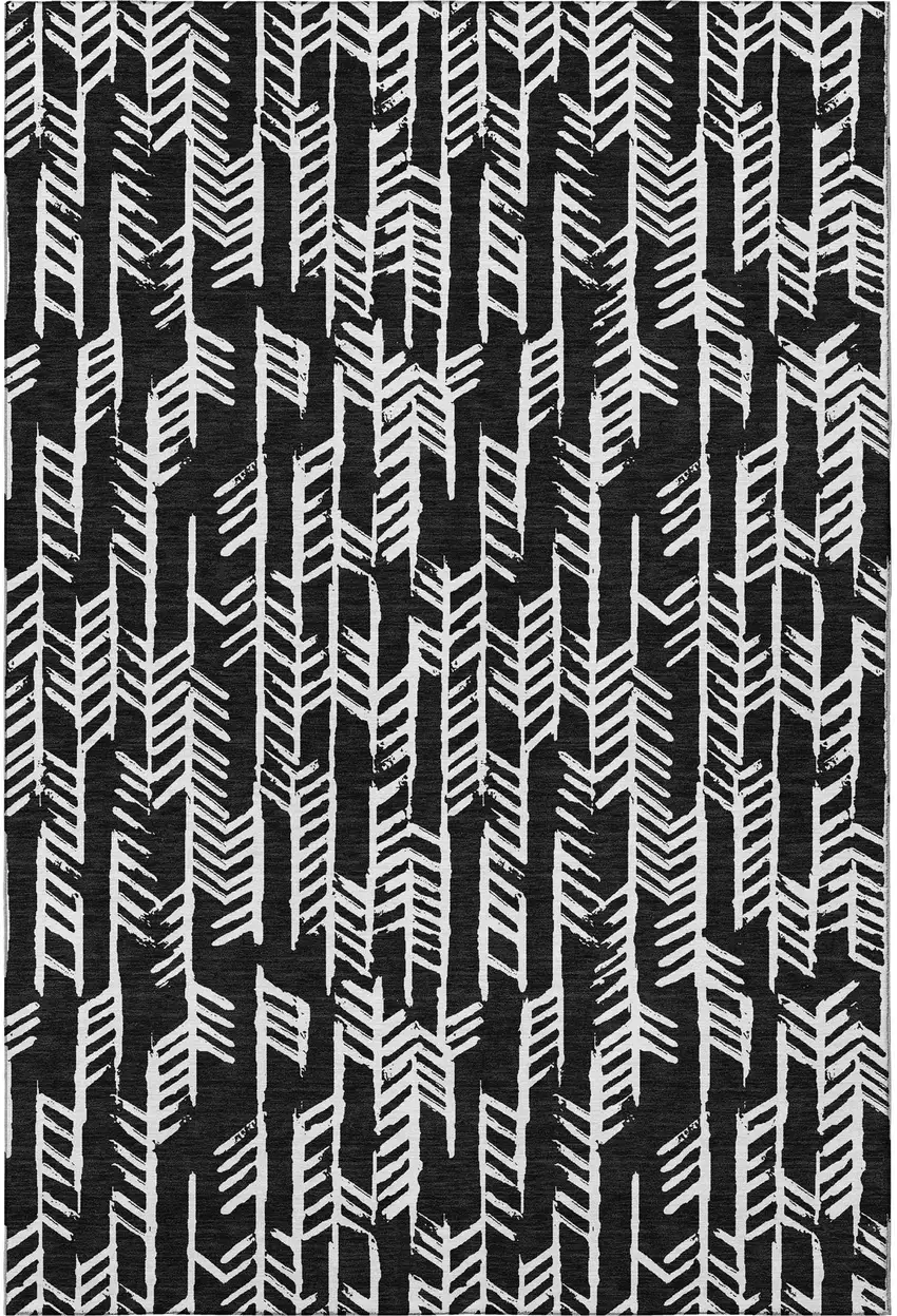 Black And Ivory Tribal Washable Area Rug With UV Protection Photo 4