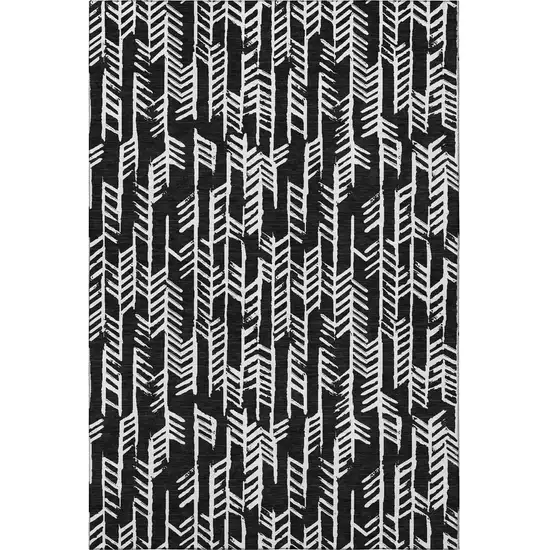Black And Ivory Tribal Washable Area Rug With UV Protection Photo 4