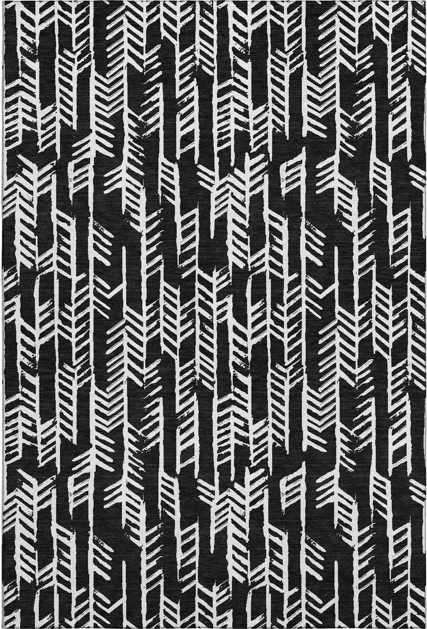 Black And Ivory Tribal Washable Area Rug With UV Protection Photo 1
