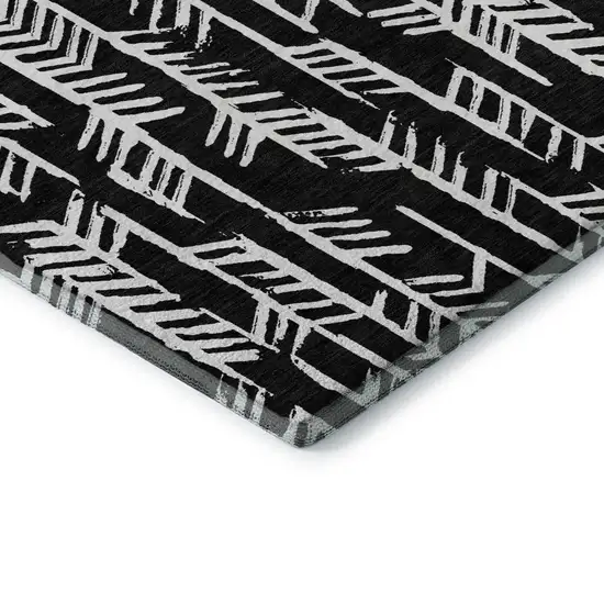 Black And Ivory Tribal Washable Area Rug With UV Protection Photo 8