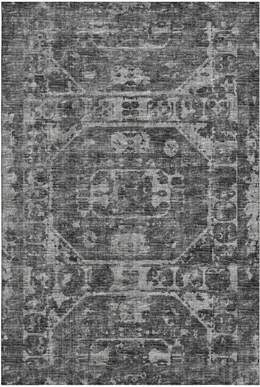 Black And Ivory Tribal Washable Indoor Outdoor Area Rug Photo 2