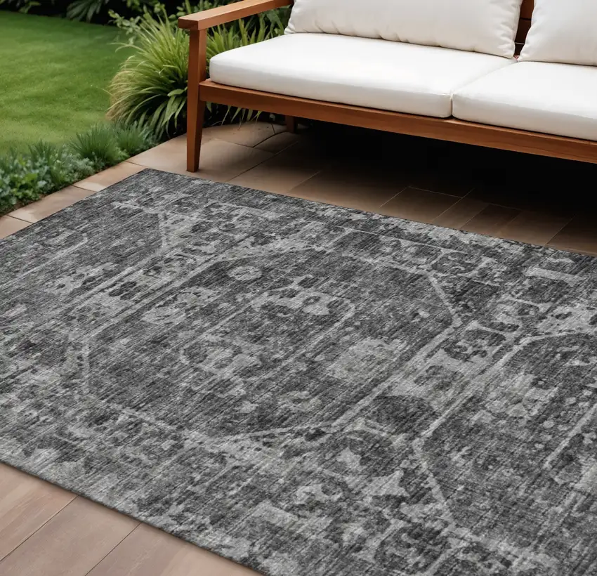 Black And Ivory Tribal Washable Indoor Outdoor Area Rug Photo 1