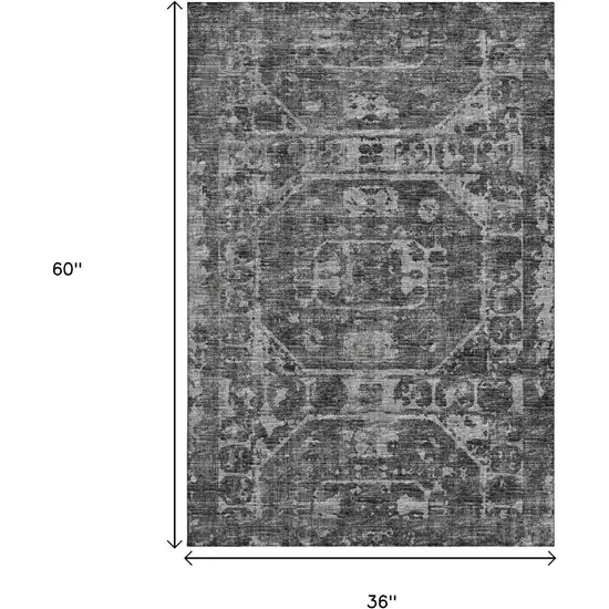 Black And Ivory Tribal Washable Indoor Outdoor Area Rug Photo 3