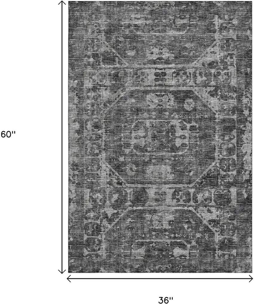 Black And Ivory Tribal Washable Indoor Outdoor Area Rug Photo 3