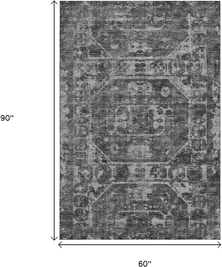 Black And Ivory Tribal Washable Indoor Outdoor Area Rug Photo 3