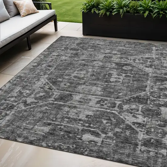 Black And Ivory Tribal Washable Indoor Outdoor Area Rug Photo 1