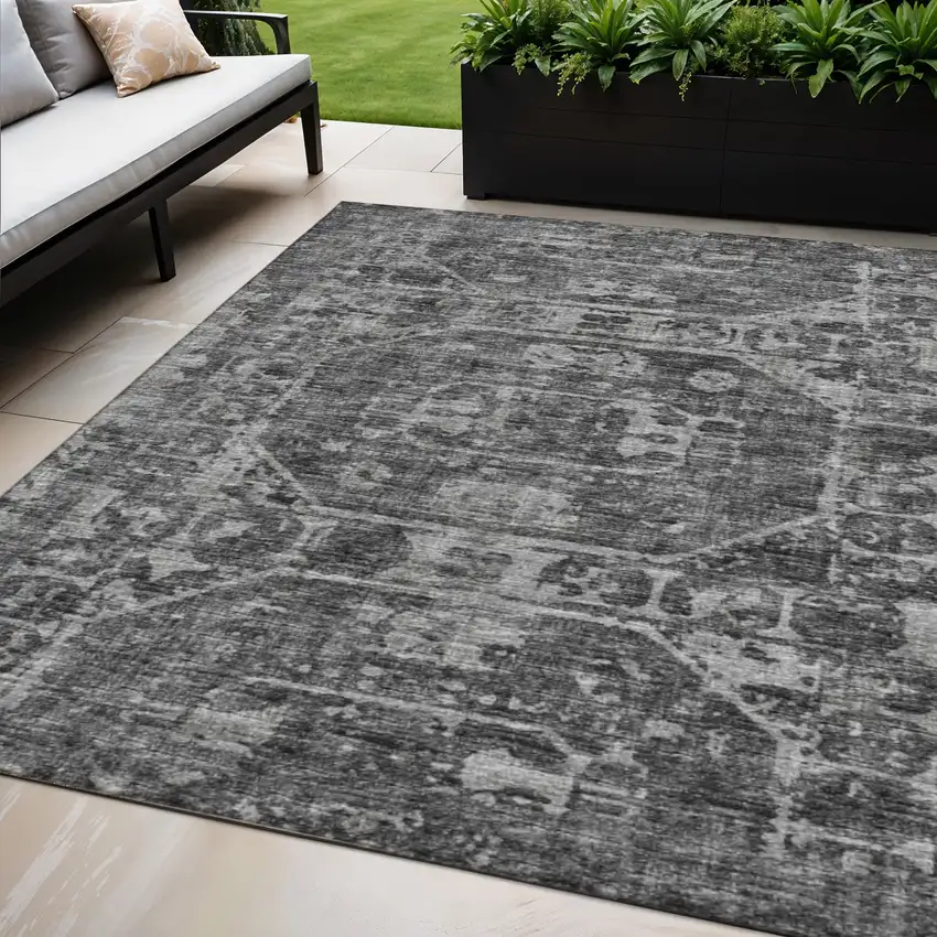 Black And Ivory Tribal Washable Indoor Outdoor Area Rug Photo 1
