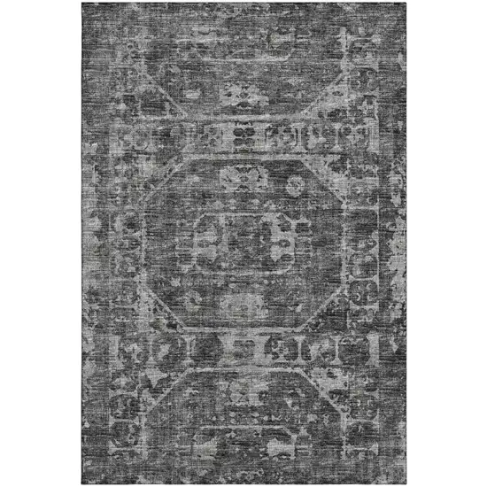 Black And Ivory Tribal Washable Indoor Outdoor Area Rug Photo 2