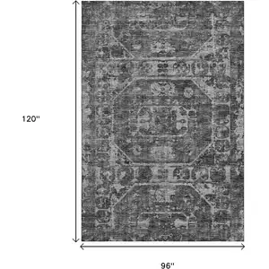 Photo of Black And Ivory Tribal Washable Indoor Outdoor Area Rug