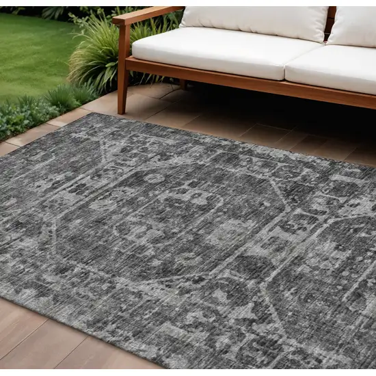 Black And Ivory Tribal Washable Indoor Outdoor Area Rug Photo 1