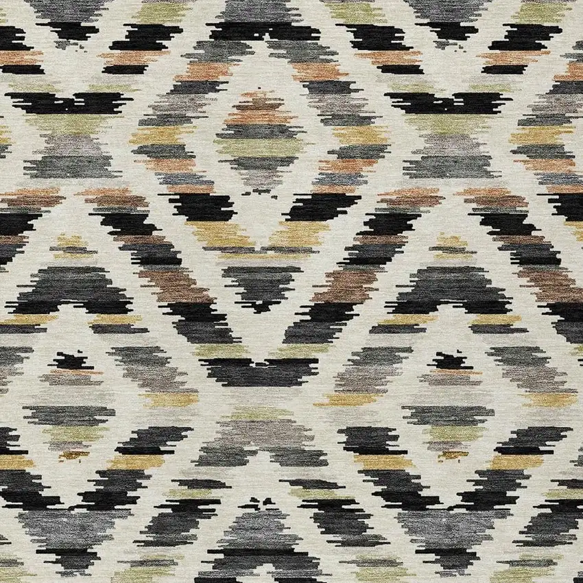 Black And Ivory Tribal Washable Indoor Outdoor Area Rug Photo 2