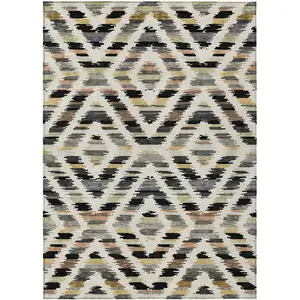 Photo of Black And Ivory Tribal Washable Indoor Outdoor Area Rug