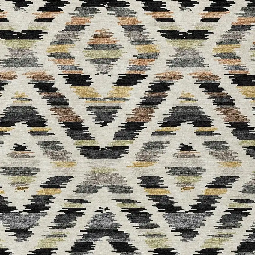 Black And Ivory Tribal Washable Indoor Outdoor Area Rug Photo 2