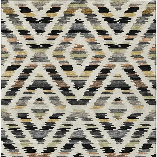 Black And Ivory Tribal Washable Indoor Outdoor Area Rug Photo 3