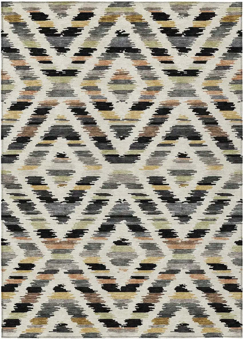 Black And Ivory Tribal Washable Indoor Outdoor Area Rug Photo 1