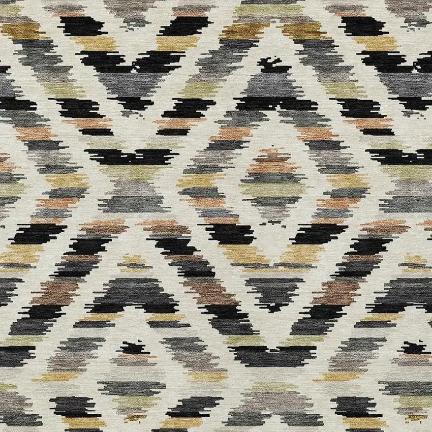 Black And Ivory Tribal Washable Indoor Outdoor Area Rug Photo 2