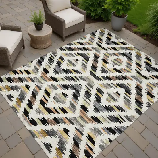 Black And Ivory Tribal Washable Indoor Outdoor Area Rug Photo 7