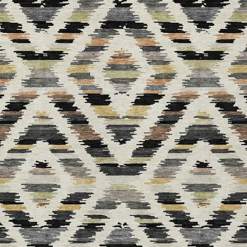 Black And Ivory Tribal Washable Indoor Outdoor Area Rug Photo 2