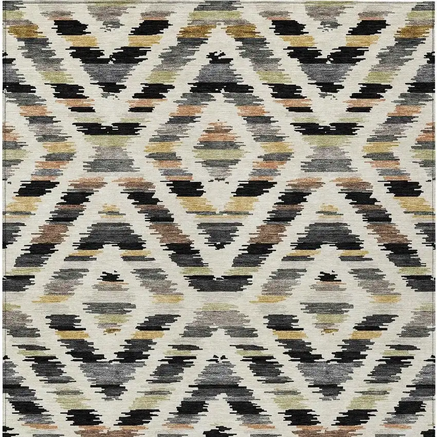 Black And Ivory Tribal Washable Indoor Outdoor Area Rug Photo 3