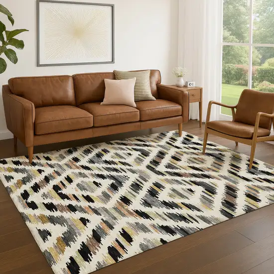 Black And Ivory Tribal Washable Indoor Outdoor Area Rug Photo 5