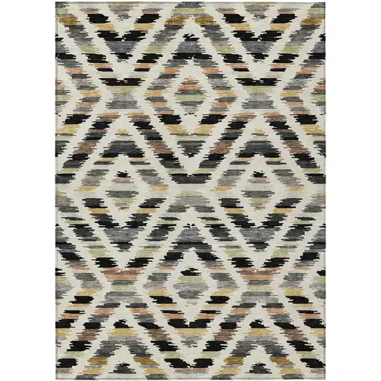 Black And Ivory Tribal Washable Indoor Outdoor Area Rug Photo 1