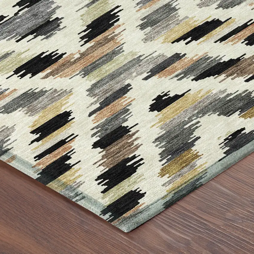 Black And Ivory Tribal Washable Indoor Outdoor Area Rug Photo 8