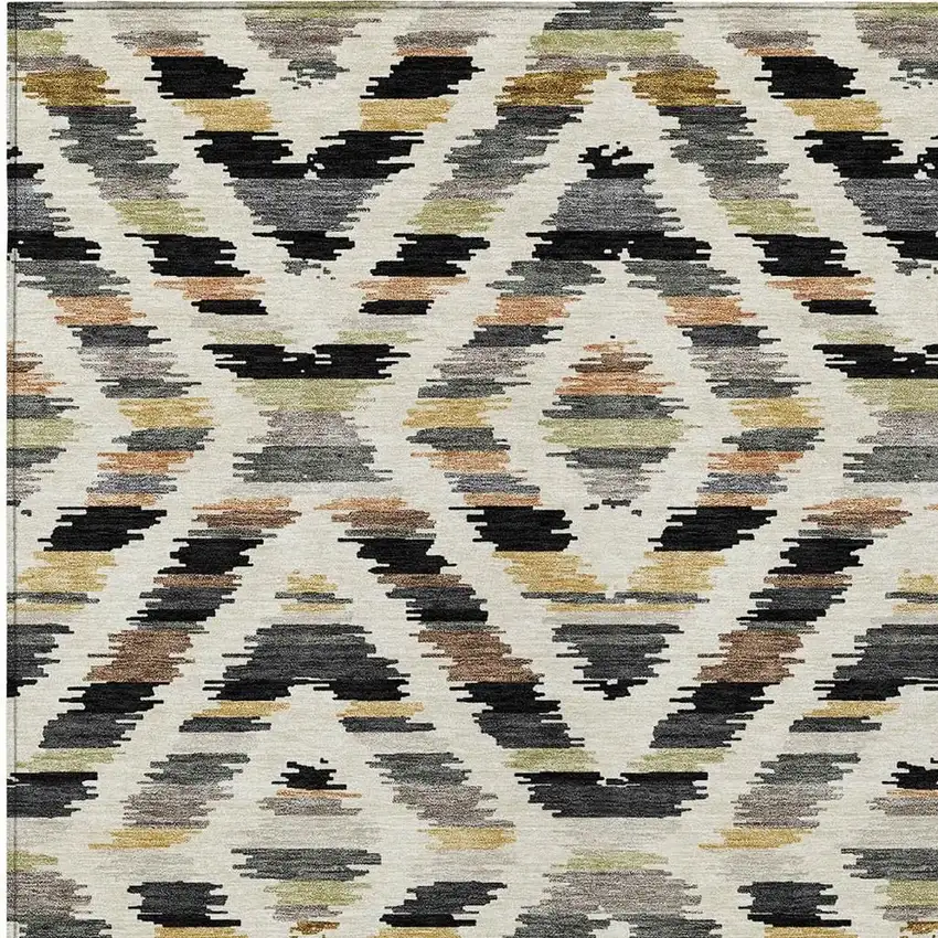Black And Ivory Tribal Washable Indoor Outdoor Area Rug Photo 2