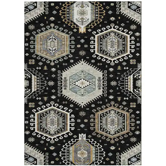 Black And Ivory Tribal Washable Indoor Outdoor Area Rug Photo 3