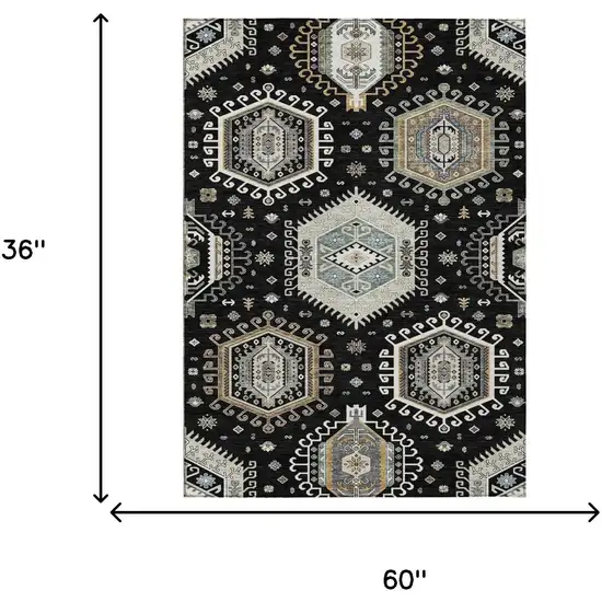 Black And Ivory Tribal Washable Indoor Outdoor Area Rug Photo 4