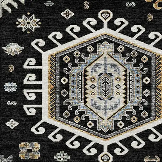 Black And Ivory Tribal Washable Indoor Outdoor Area Rug Photo 3
