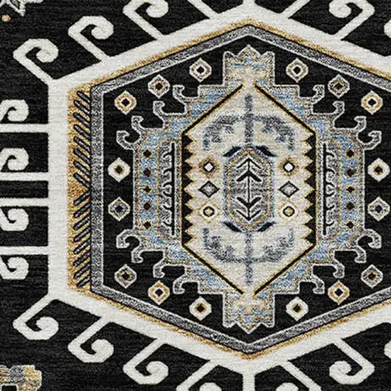 Black And Ivory Tribal Washable Indoor Outdoor Area Rug Photo 2
