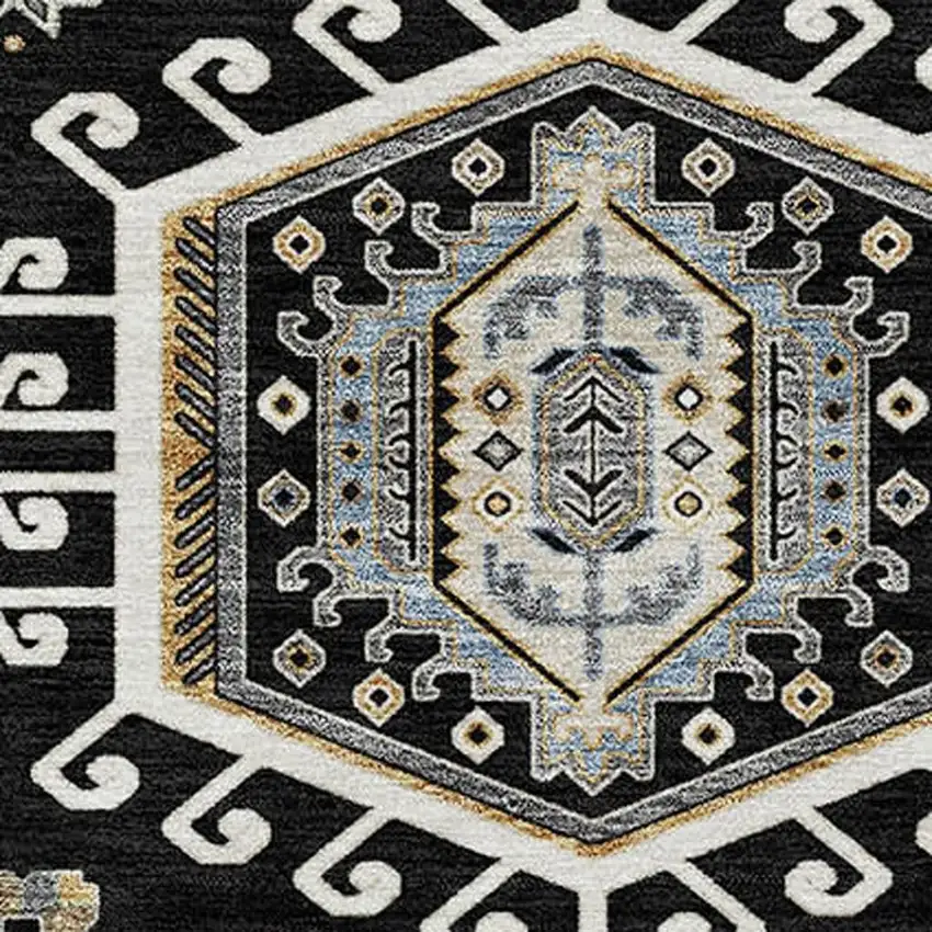 Black And Ivory Tribal Washable Indoor Outdoor Area Rug Photo 2