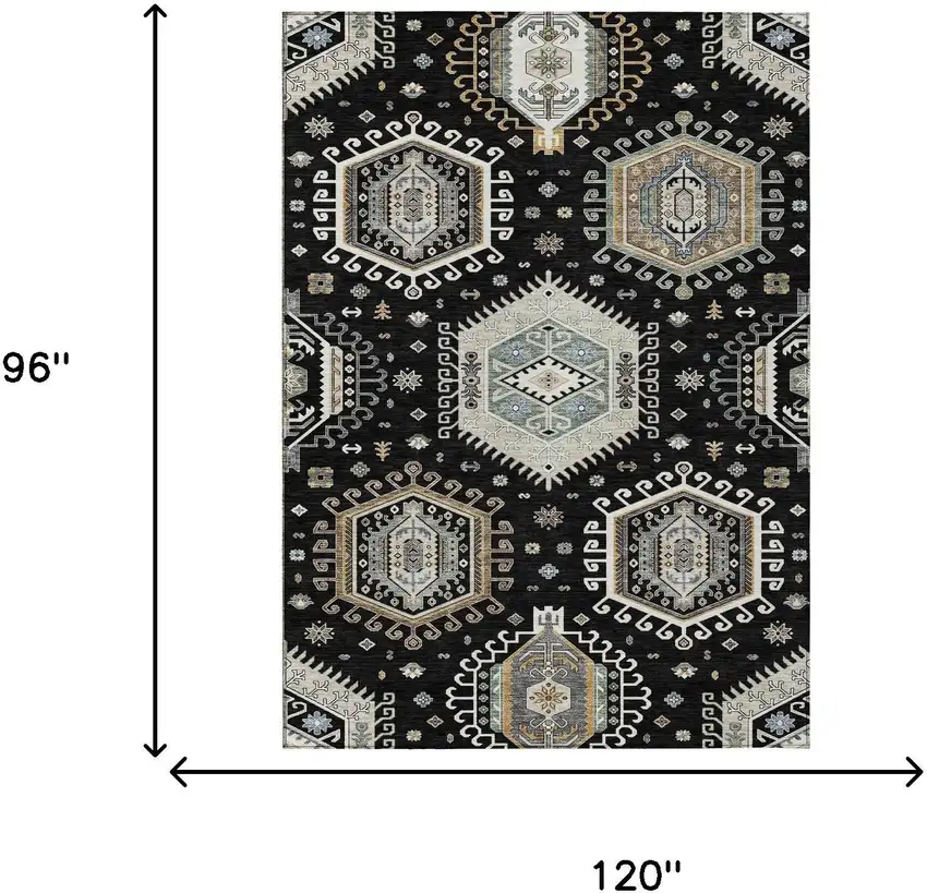 Black And Ivory Tribal Washable Indoor Outdoor Area Rug Photo 4