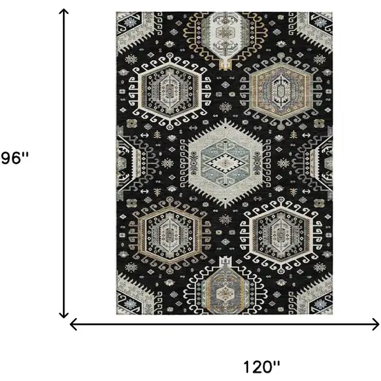 Black And Ivory Tribal Washable Indoor Outdoor Area Rug Photo 4