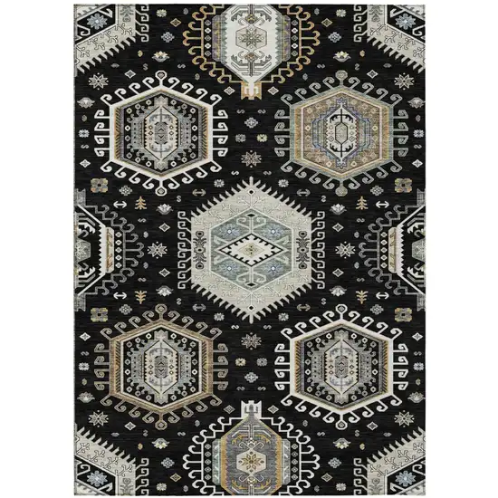 Black And Ivory Tribal Washable Indoor Outdoor Area Rug Photo 1