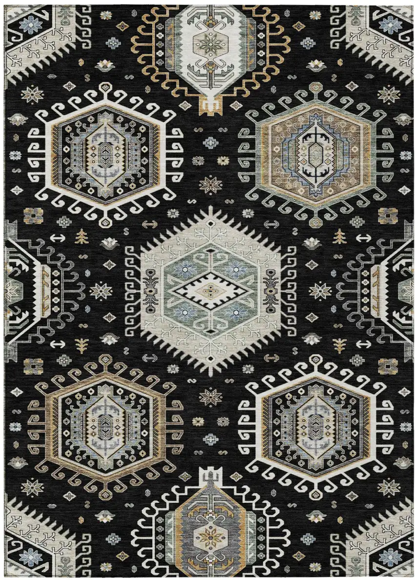 Black And Ivory Tribal Washable Indoor Outdoor Area Rug Photo 1