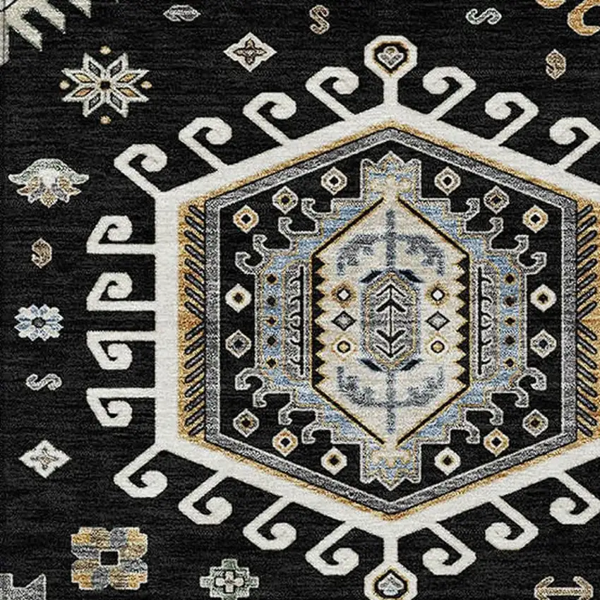 Black And Ivory Tribal Washable Indoor Outdoor Area Rug Photo 3