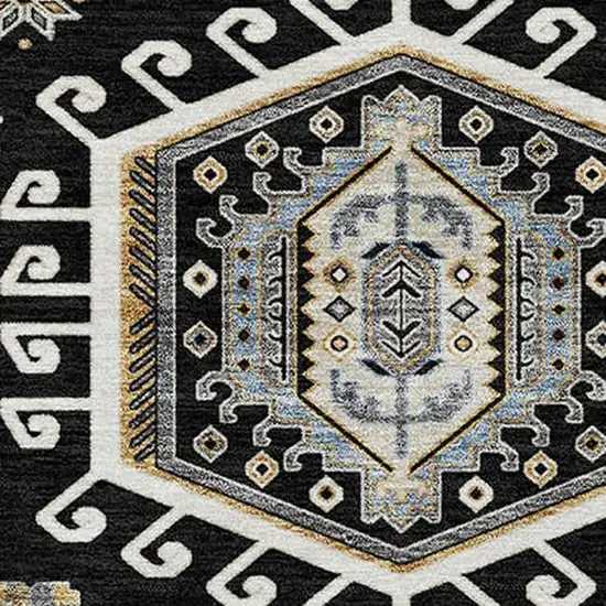 Black And Ivory Tribal Washable Indoor Outdoor Area Rug Photo 2