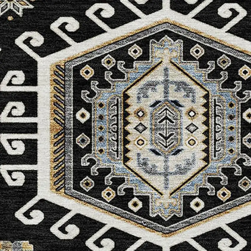 Black And Ivory Tribal Washable Indoor Outdoor Area Rug Photo 2